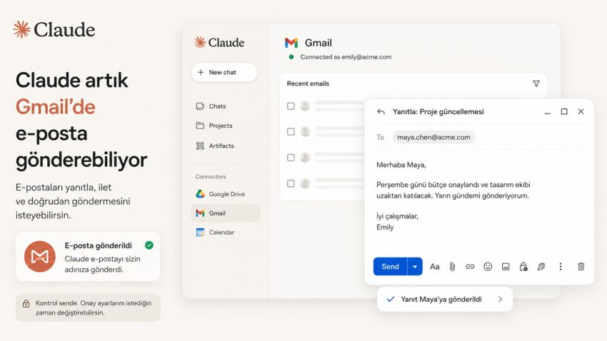 Claude’un Gmail entegrasyonuna e-posta gönderme özelliği geldi
